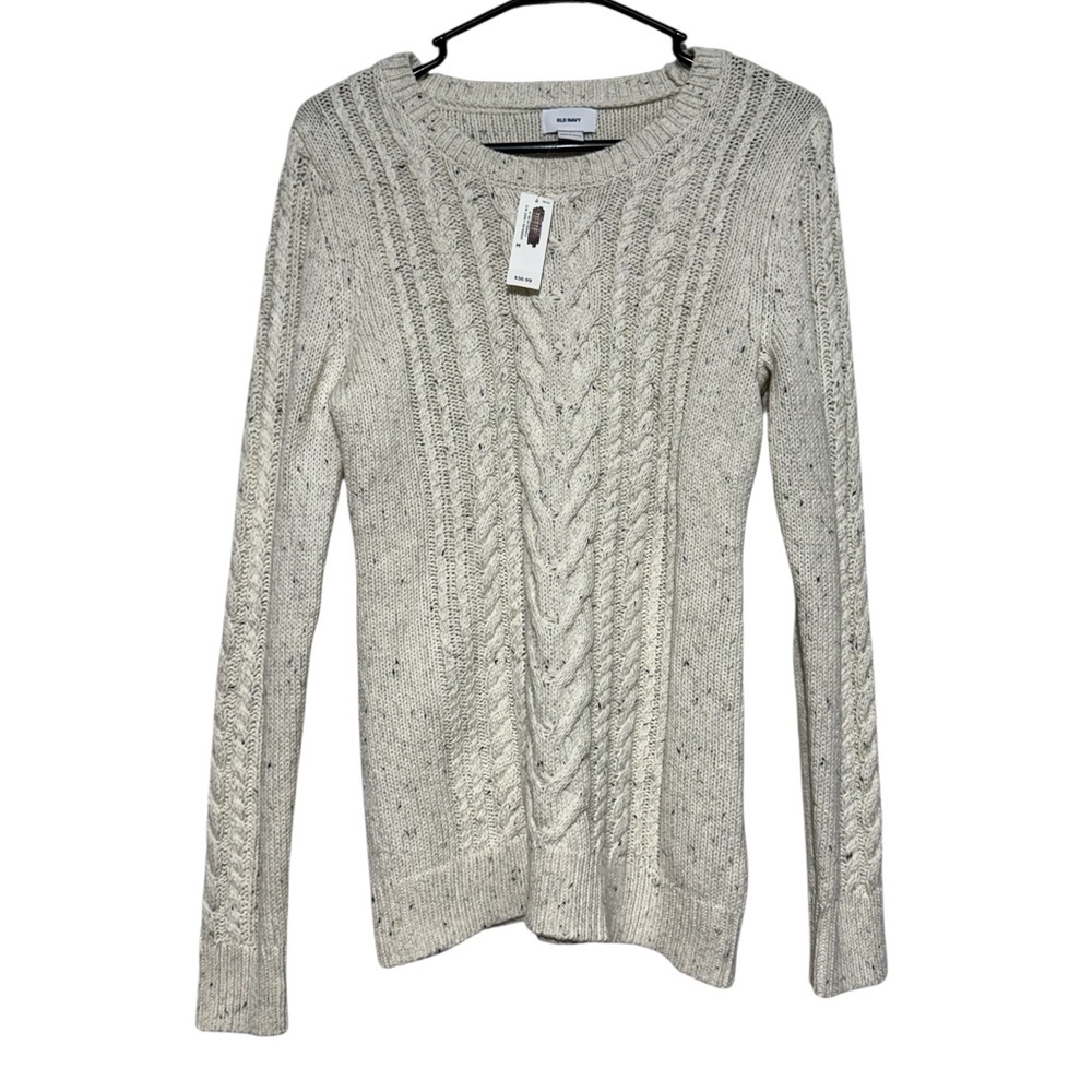Old Navy NWT Fisherman Cable Knit Sweater Size M Oatmeal Preppy Heritage Crew